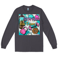 Smoke gym hair don't care clasp and water bottle with glitter seamless patte Long Sleeve Tee - BundleAndBundleShop