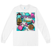 White gym hair don't care clasp and water bottle with glitter seamless patte Long Sleeve Tee - BundleAndBundleShop