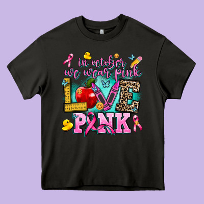 In October We Wear Pink Love Pink Heavy Core Tee Designed By Adodesignshop