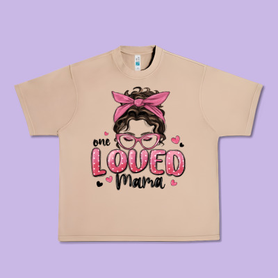 One Loved Mama Messy Bun Urban Heavy Tee Designed By Maliassmallbusiness