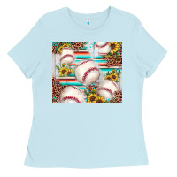 Baby Blue baseball leopard sunflower Ladies Tee - JahusDesignShop