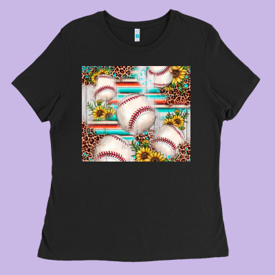Baseball Leopard Sunflower Ladies Tee Designed By Jahusdesignshop
