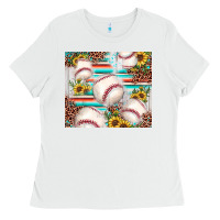 White baseball leopard sunflower Ladies Tee - JahusDesignShop