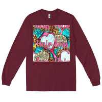 Burgundy hair boss and hand mirror with money and leopard seamless pattern bbs Long Sleeve Tee - BundleAndBundleShop