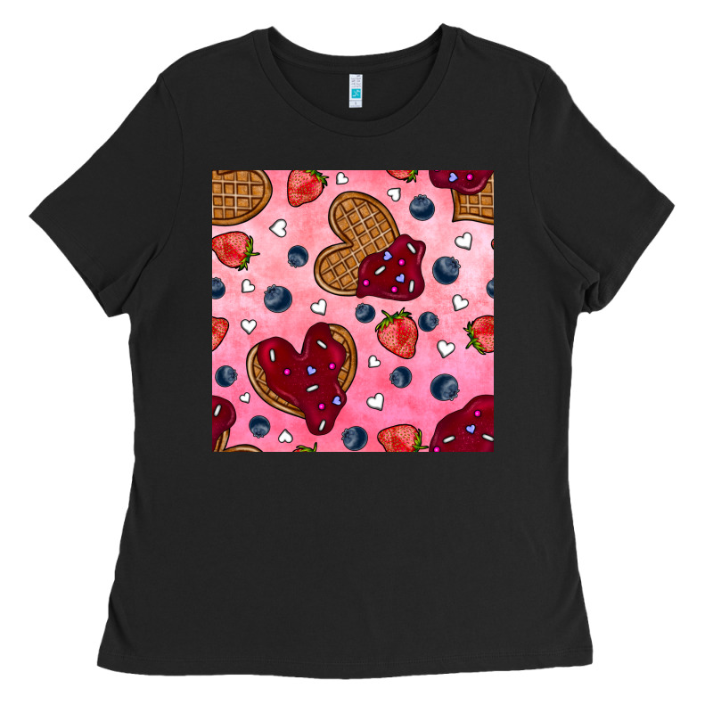 Valentines Day Waffles Seamless Pattern Ladies Tee by BundleAndBundleShop | Teevron
