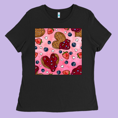 Valentines Day Waffles Seamless Pattern Ladies Tee Designed By Bundleandbundleshop