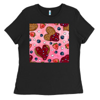 Black valentines day waffles seamless pattern Ladies Tee - BundleAndBundleShop