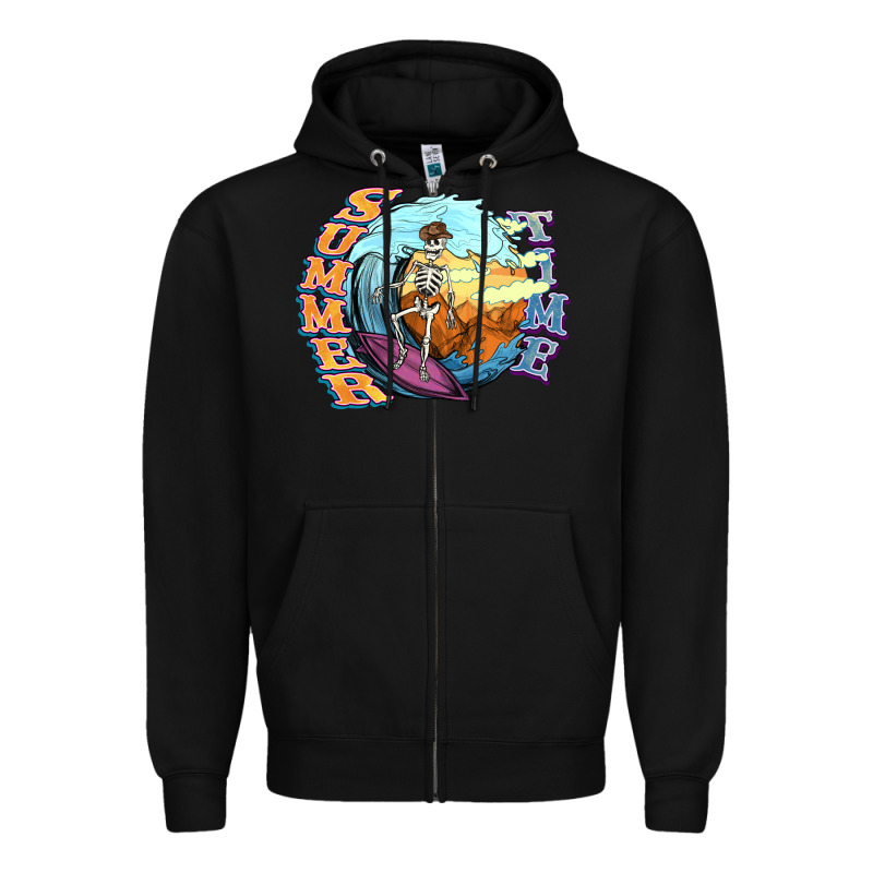 Summer Time Skeleton Surfing Zipper Hoodie by NancyCooperArtShop | Teevron