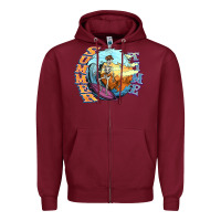 Burgundy summer time skeleton surfing Zipper Hoodie - NancyCooperArtShop