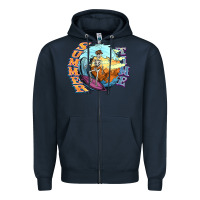 Navy summer time skeleton surfing Zipper Hoodie - NancyCooperArtShop