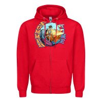 Red summer time skeleton surfing Zipper Hoodie - NancyCooperArtShop