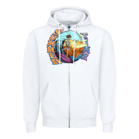 White summer time skeleton surfing Zipper Hoodie - NancyCooperArtShop