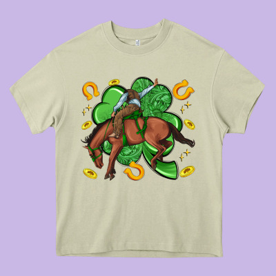 Cowboy With Shamrock Heavy Core Tee Designed By Artiststas