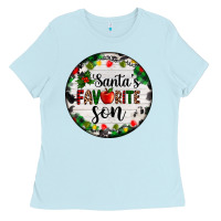 Baby Blue christmas  cookie and light santas favorite   son Ladies Tee - AdoDesignShop