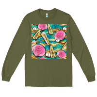 Army Green hair clasp and sea shells with leopard beach seamless pattern bbs Long Sleeve Tee - BundleAndBundleShop