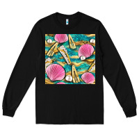 Black hair clasp and sea shells with leopard beach seamless pattern bbs Long Sleeve Tee - BundleAndBundleShop