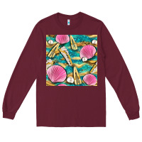 Burgundy hair clasp and sea shells with leopard beach seamless pattern bbs Long Sleeve Tee - BundleAndBundleShop