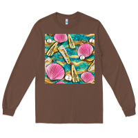 Chestnut hair clasp and sea shells with leopard beach seamless pattern bbs Long Sleeve Tee - BundleAndBundleShop