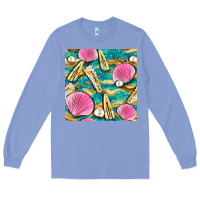 Colony Blue hair clasp and sea shells with leopard beach seamless pattern bbs Long Sleeve Tee - BundleAndBundleShop