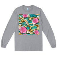 Heather Grey hair clasp and sea shells with leopard beach seamless pattern bbs Long Sleeve Tee - BundleAndBundleShop
