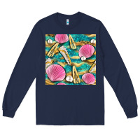Navy hair clasp and sea shells with leopard beach seamless pattern bbs Long Sleeve Tee - BundleAndBundleShop