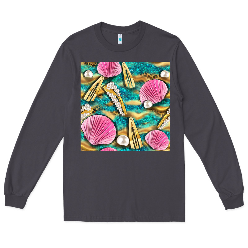 Hair Clasp And Sea Shells With Leopard Beach Seamless Pattern Bbs Long Sleeve Tee by BundleAndBundleShop | Teevron