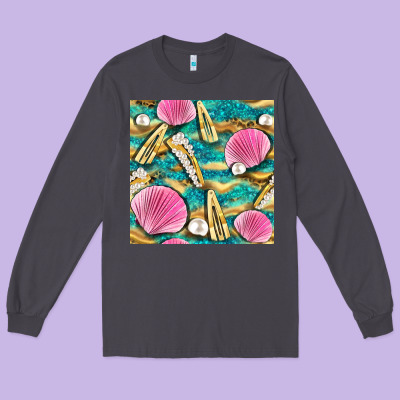 Hair Clasp And Sea Shells With Leopard Beach Seamless Pattern Bbs Long Sleeve Tee Designed By Bundleandbundleshop