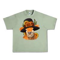 Oil Green Thanksgiving Cow Urban Heavy Tee - NancyCooperArtShop