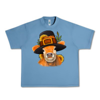 Pebble Blue Thanksgiving Cow Urban Heavy Tee - NancyCooperArtShop