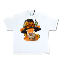 White Thanksgiving Cow Urban Heavy Tee - NancyCooperArtShop