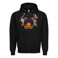 Black blue and gold american football afro messy bun Zipper Hoodie - texasbilliewilder