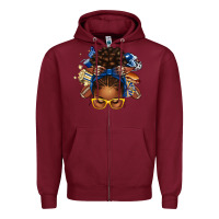 Burgundy blue and gold american football afro messy bun Zipper Hoodie - texasbilliewilder