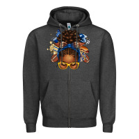 Charcoal Heather blue and gold american football afro messy bun Zipper Hoodie - texasbilliewilder