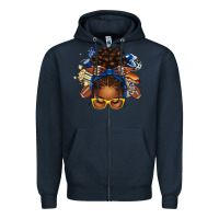 Navy blue and gold american football afro messy bun Zipper Hoodie - texasbilliewilder