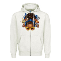 Oatmeal Heather blue and gold american football afro messy bun Zipper Hoodie - texasbilliewilder