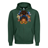 Sports Green blue and gold american football afro messy bun Zipper Hoodie - texasbilliewilder