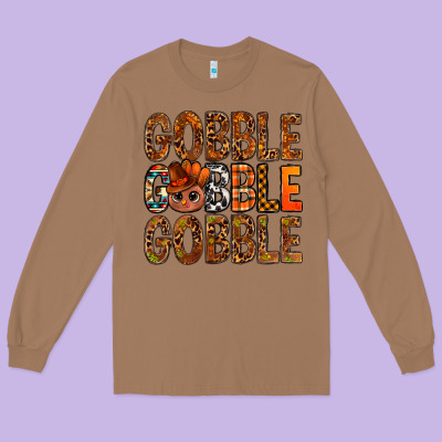 Western Gobble With Turkey Bbs Long Sleeve Tee Designed By Bundleandbundleshop