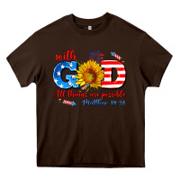 Chocolate Brown with god all things are possible usa Heavy Core Tee - AdoDesignShop