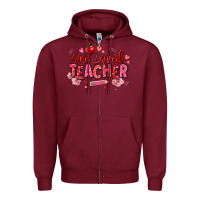 Burgundy one loved teacher afro messy bun Zipper Hoodie - texasbilliewilder