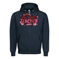 Navy one loved teacher afro messy bun Zipper Hoodie - texasbilliewilder