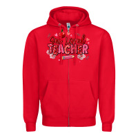 Red one loved teacher afro messy bun Zipper Hoodie - texasbilliewilder