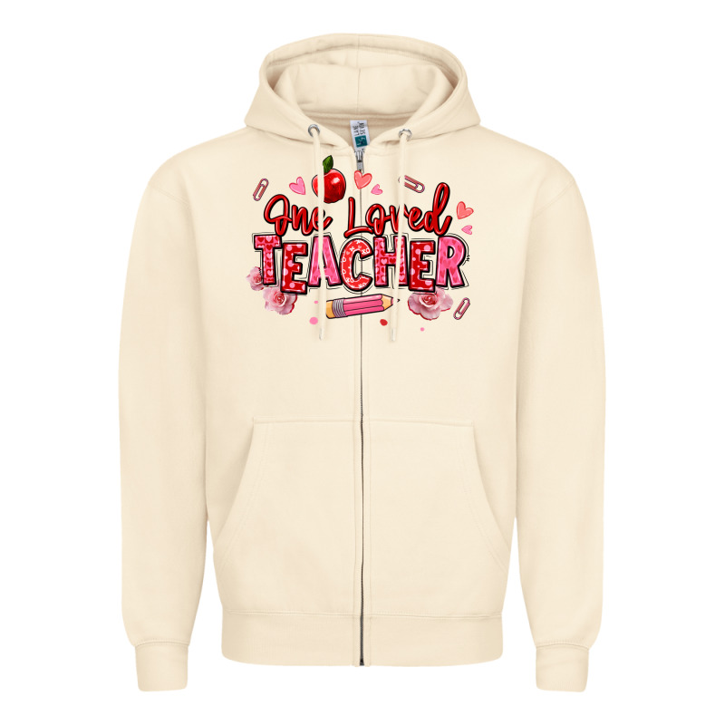 One Loved Teacher Afro Messy Bun Zipper Hoodie by texasbilliewilder | Teevron