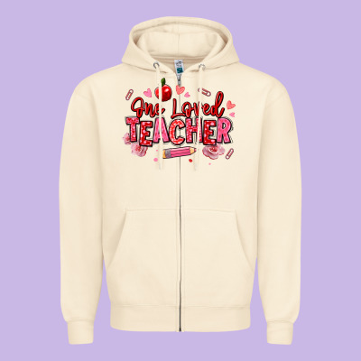 One Loved Teacher Afro Messy Bun Zipper Hoodie Designed By Texasbilliewilder