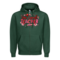 Sports Green one loved teacher afro messy bun Zipper Hoodie - texasbilliewilder
