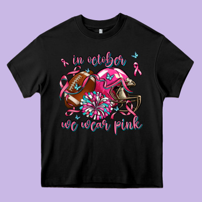 In October We Wear Pink Football Heavy Core Tee Designed By Adodesignshop