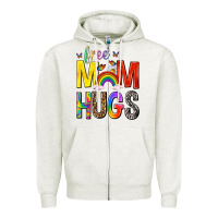Oatmeal Heather Free Mom Hugs with Butterflies Zipper Hoodie - texasbilliewilder