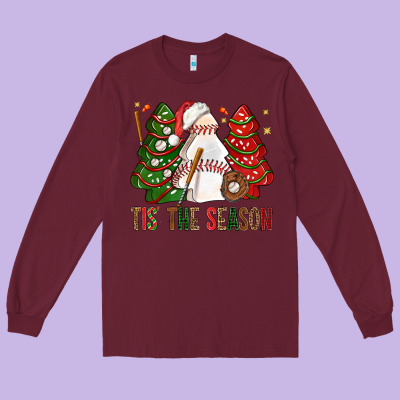 Tis' The Season Baseball Christmas Cakes Bbs Long Sleeve Tee Designed By Bundleandbundleshop