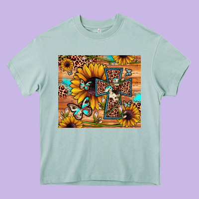 Cross Sunflower Butterfly Heavy Core Tee Designed By Jahusdesignshop