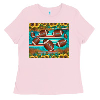 Bubblegum Pink football turquoise sunflower Ladies Tee - JahusDesignShop
