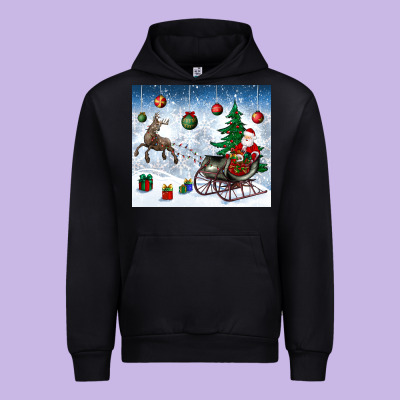 Christmas Santa Deer And Presents Urban Hoodie Designed By Bundleandbundleshop